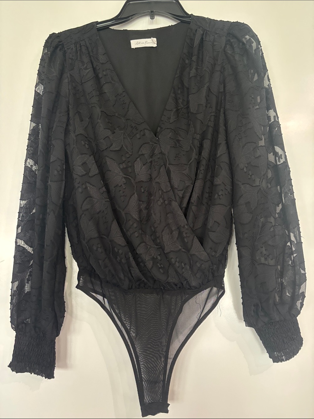 All in Favor Black Lace Surplice Long-Sleeve Bodysuit